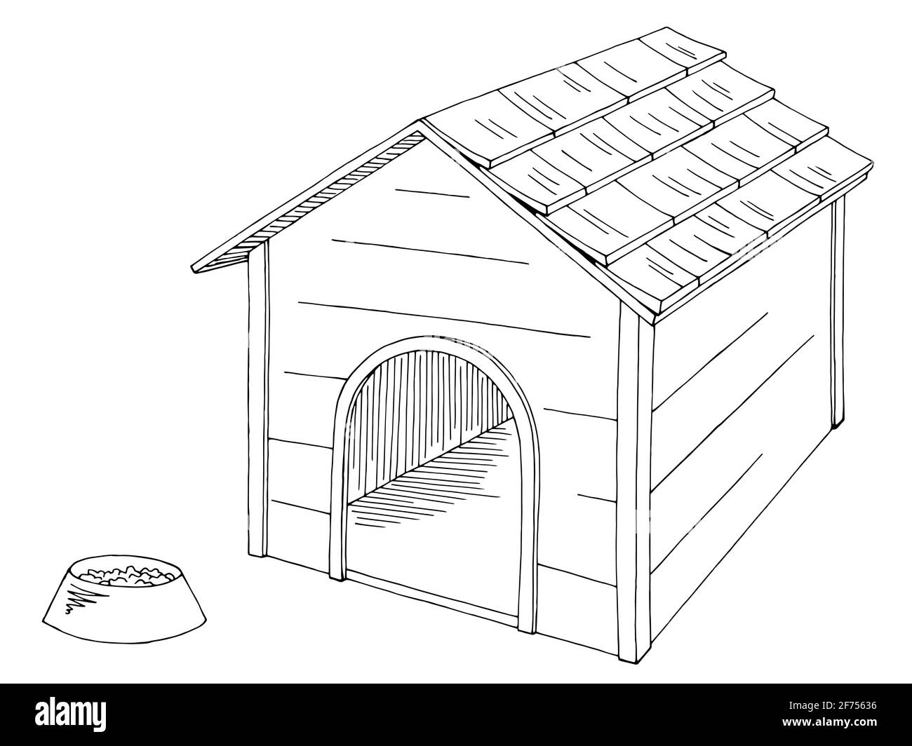 Casa de perro aislado gráfico blanco negro dibujo ilustración vector