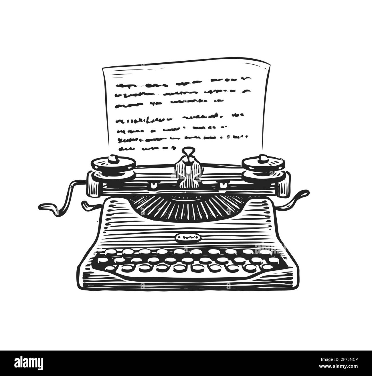 Máquina de escribir retro con hoja de papel de dibujo. Ilustración de  vector vintage dibujado a mano Imagen Vector de stock - Alamy