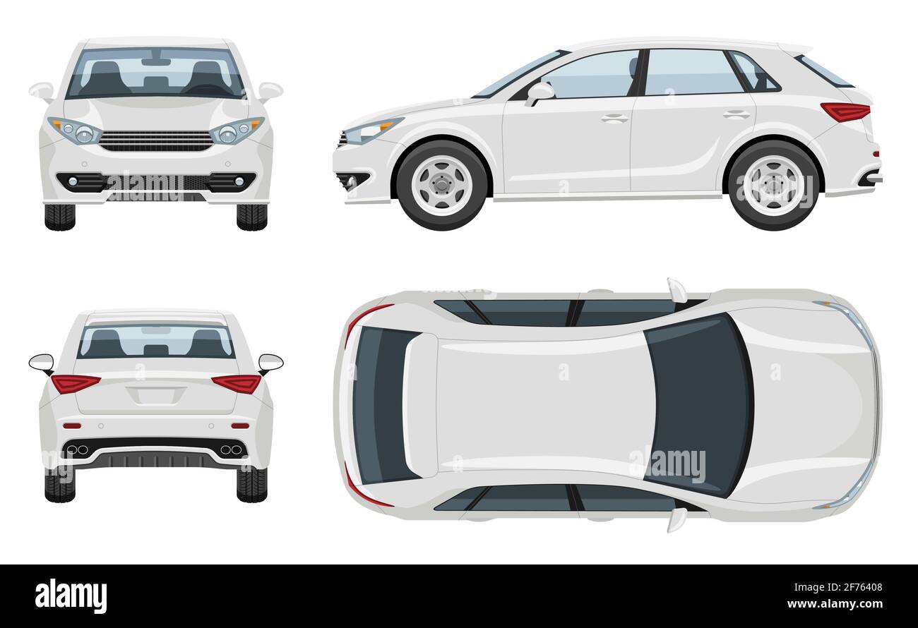 SUV coche vector plantilla con colores simples sin degradados y efectos. Vista desde el lateral, frontal, posterior y superior Ilustración del Vector