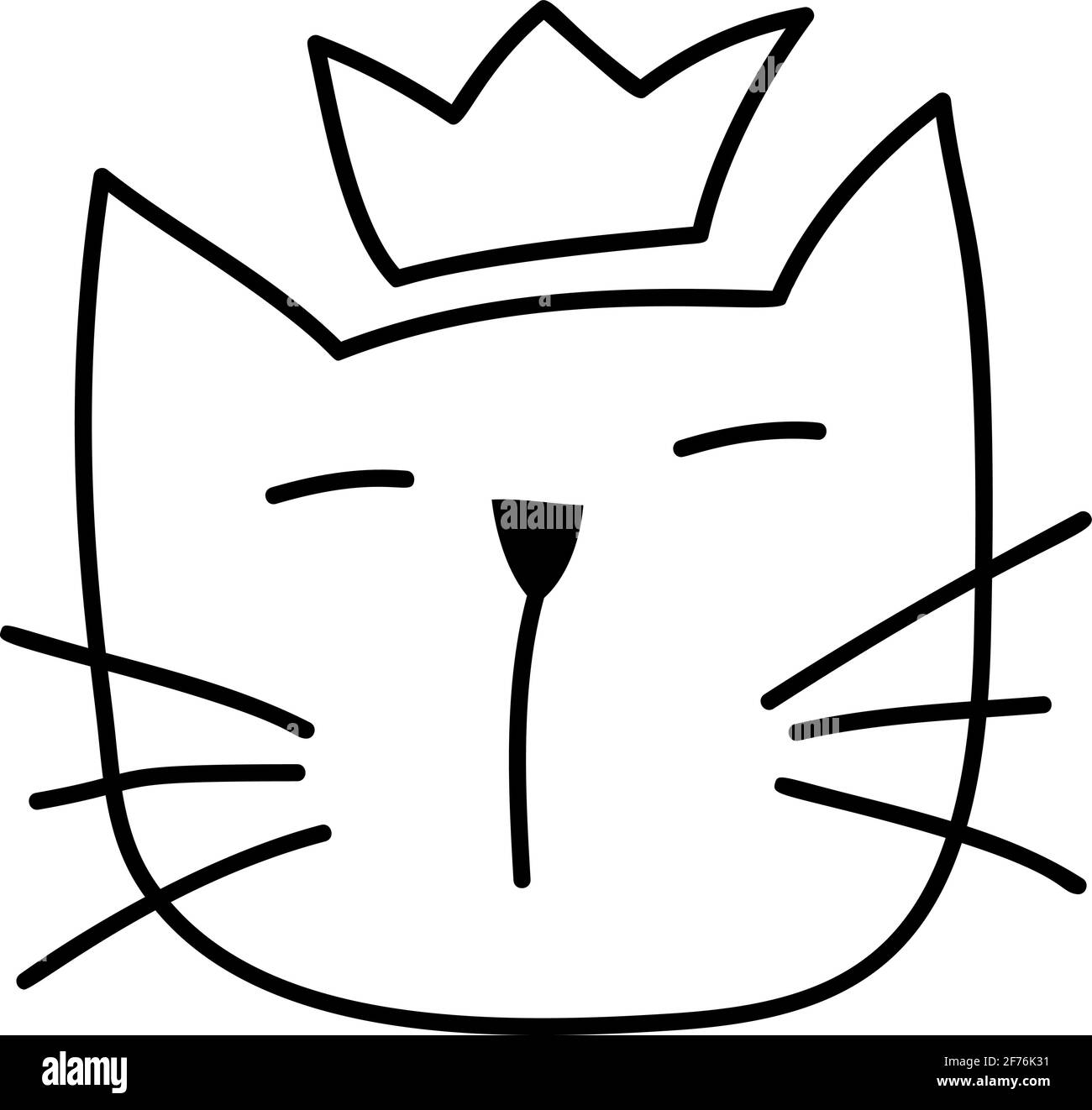 Lindo negro línea cara de gato escandinavo. Dibujo a mano de un plano. Elemento de diseño de camiseta, textiles para el hogar, papel para envolver, niños Ilustración del Vector