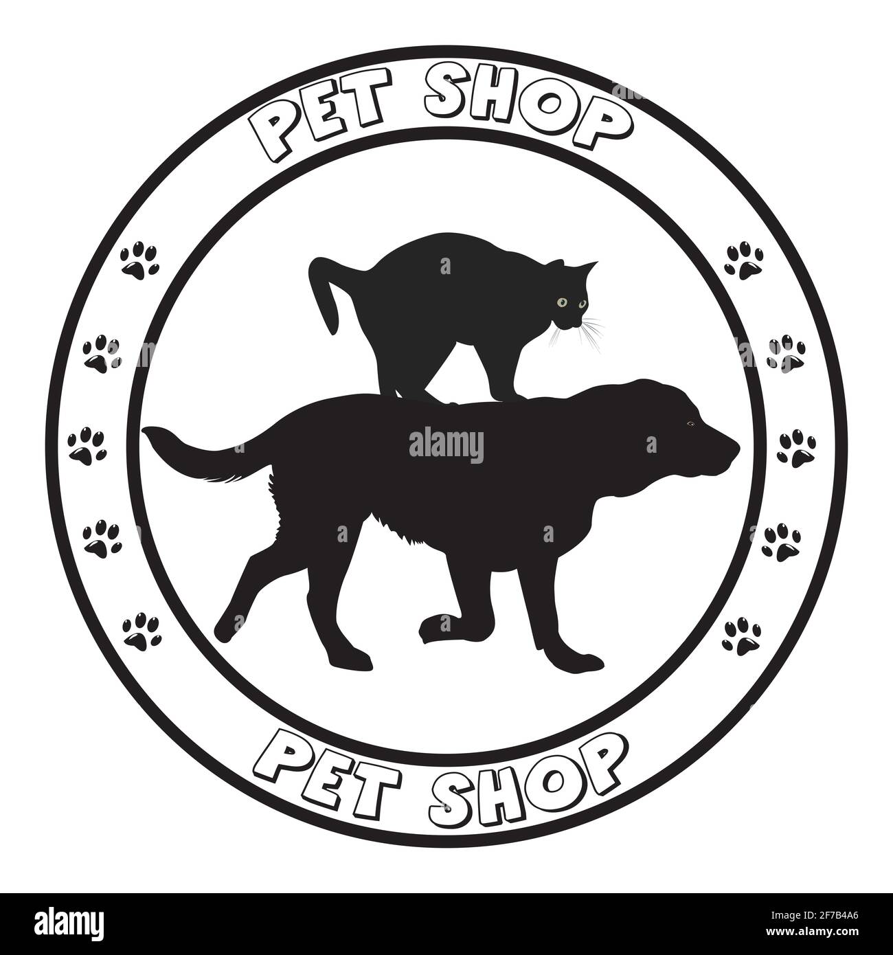Pet Shop icono bastidor redondo con siluetas de perros y gatos Imagen  Vector de stock - Alamy