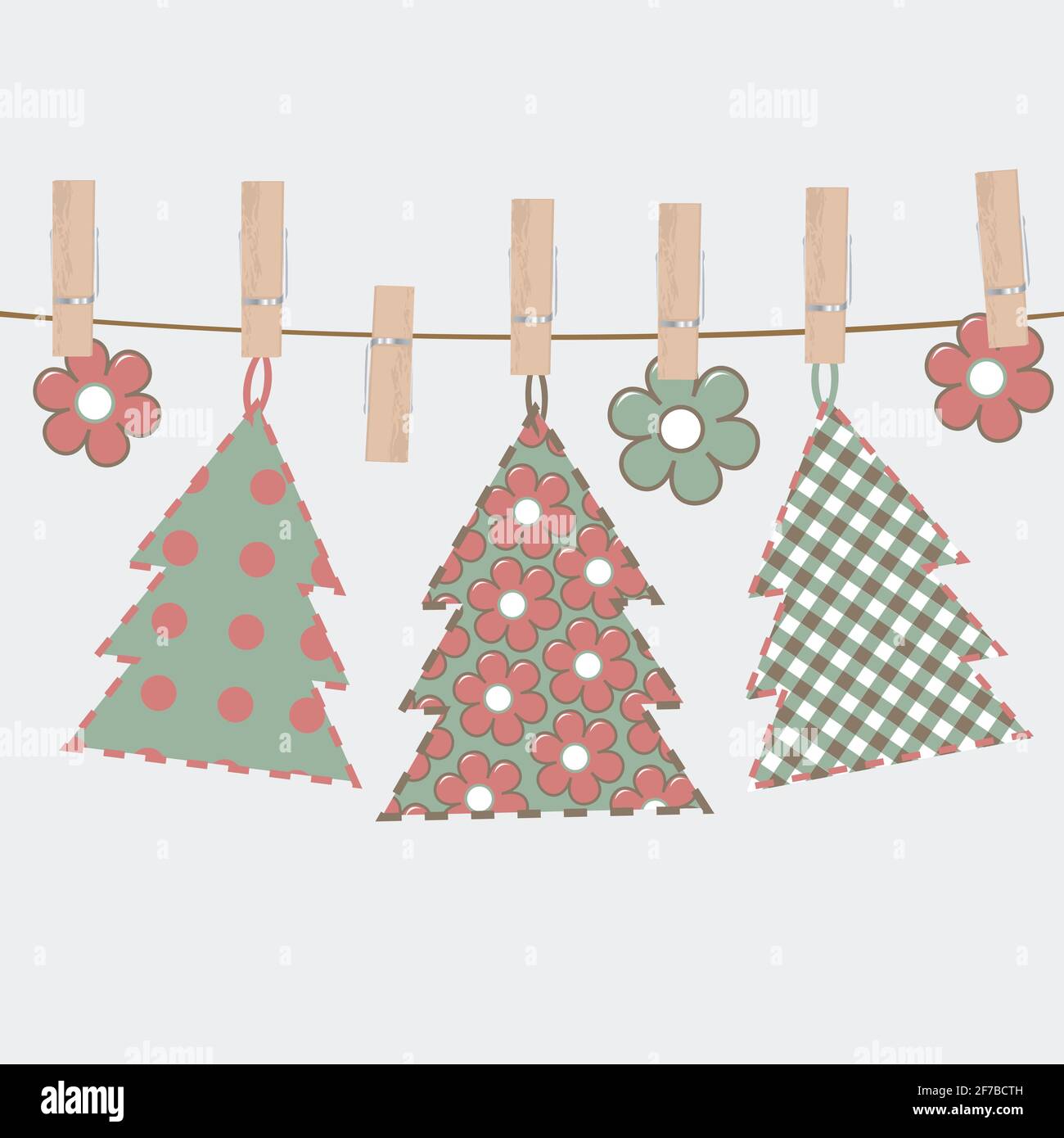 Tarjeta de felicitación de navidad con árbol de Navidad colgando de una  cuerda Imagen Vector de stock - Alamy