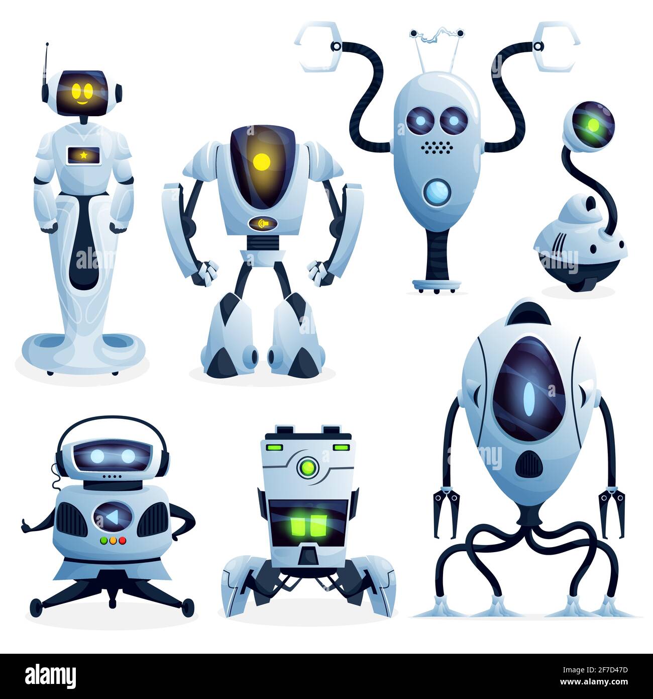 Robots personajes de dibujos animados y robots androides Imagen Vector de  stock - Alamy
