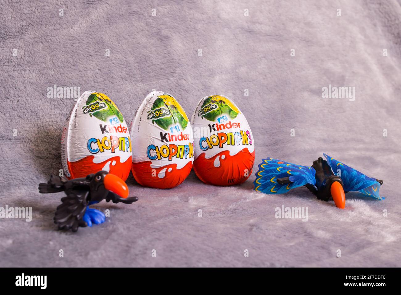 BIELORRUSIA, NOVOPOLOTSK - 03 DE ENERO de 2021: Sorpresas Kinder y juguetes  de pájaro de cerca Fotografía de stock - Alamy