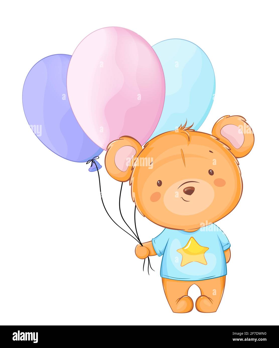 Lindo oso pequeño con globos de colores. Divertido personaje de dibujos animados  oso. Ilustración de vector de acciones Imagen Vector de stock - Alamy