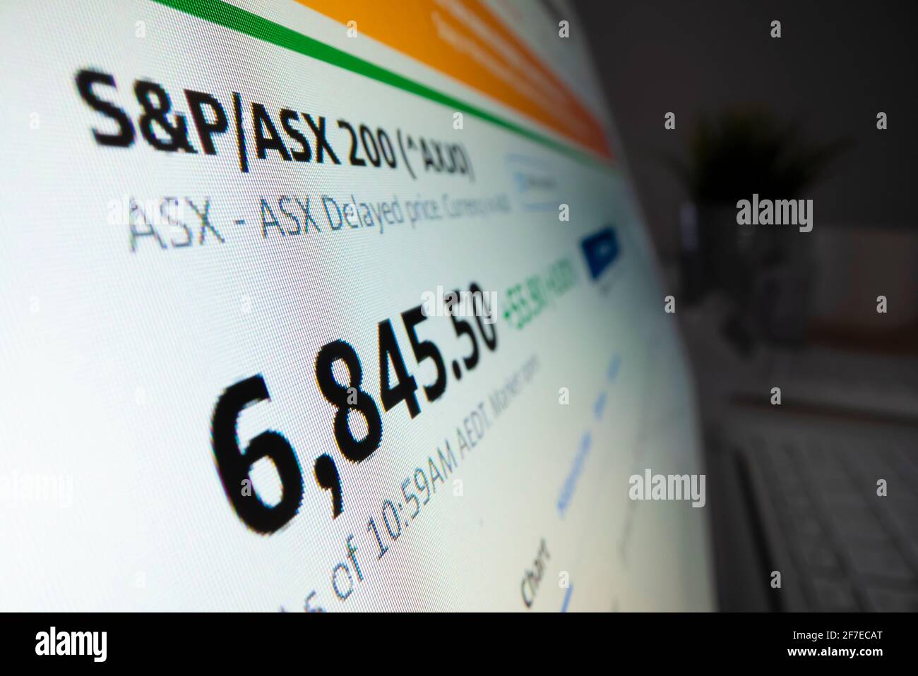 Vista de cerca del índice ASX 200 en la página web de Yahoo Finance Foto de stock