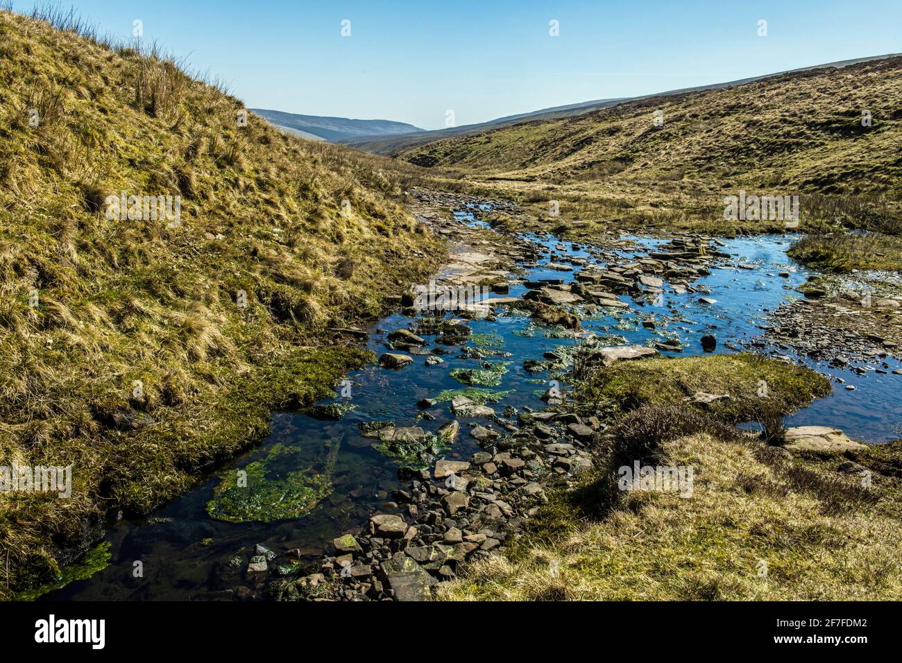 La fuente del río Grwyne antes de su viaje a través El embalse y en el valle Foto de stock