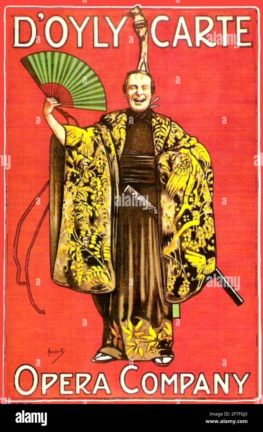 Cartel de Vintage D'Oyly Carte Opera Company para la ópera de Gilbert y Sullivan, The Mikado. Diseñado por el ilustrador inglés John Hassall en 1919. Foto de stock