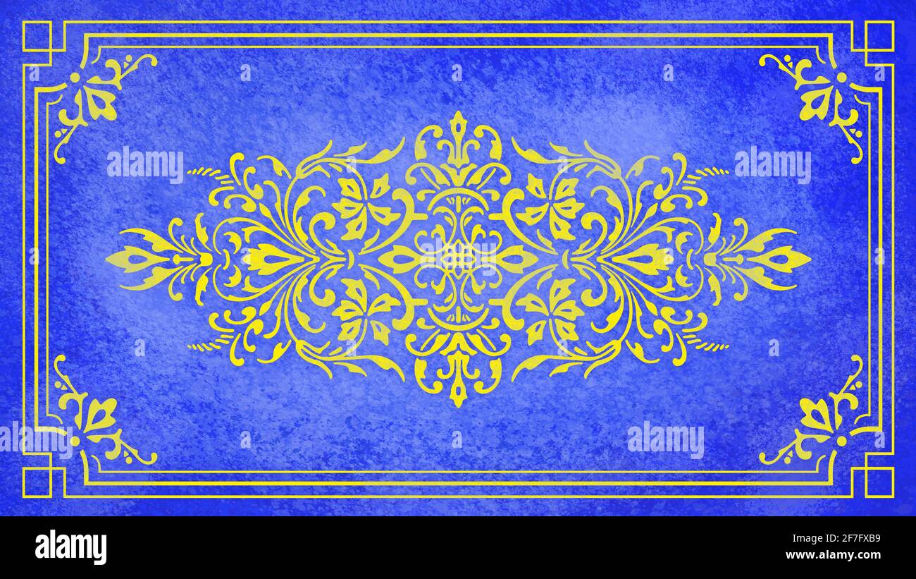 Art nouveau floral ornamento oro fondo azul textil pared antigua plantilla de papel antiguo diseño diseño plantilla regalo atemporal hermoso Foto de stock