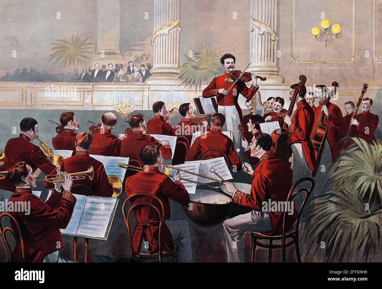 Johann Strauss II (1825-1899) y su banda musical en la corte Bola en Viena - Austria - 1888 Foto de stock