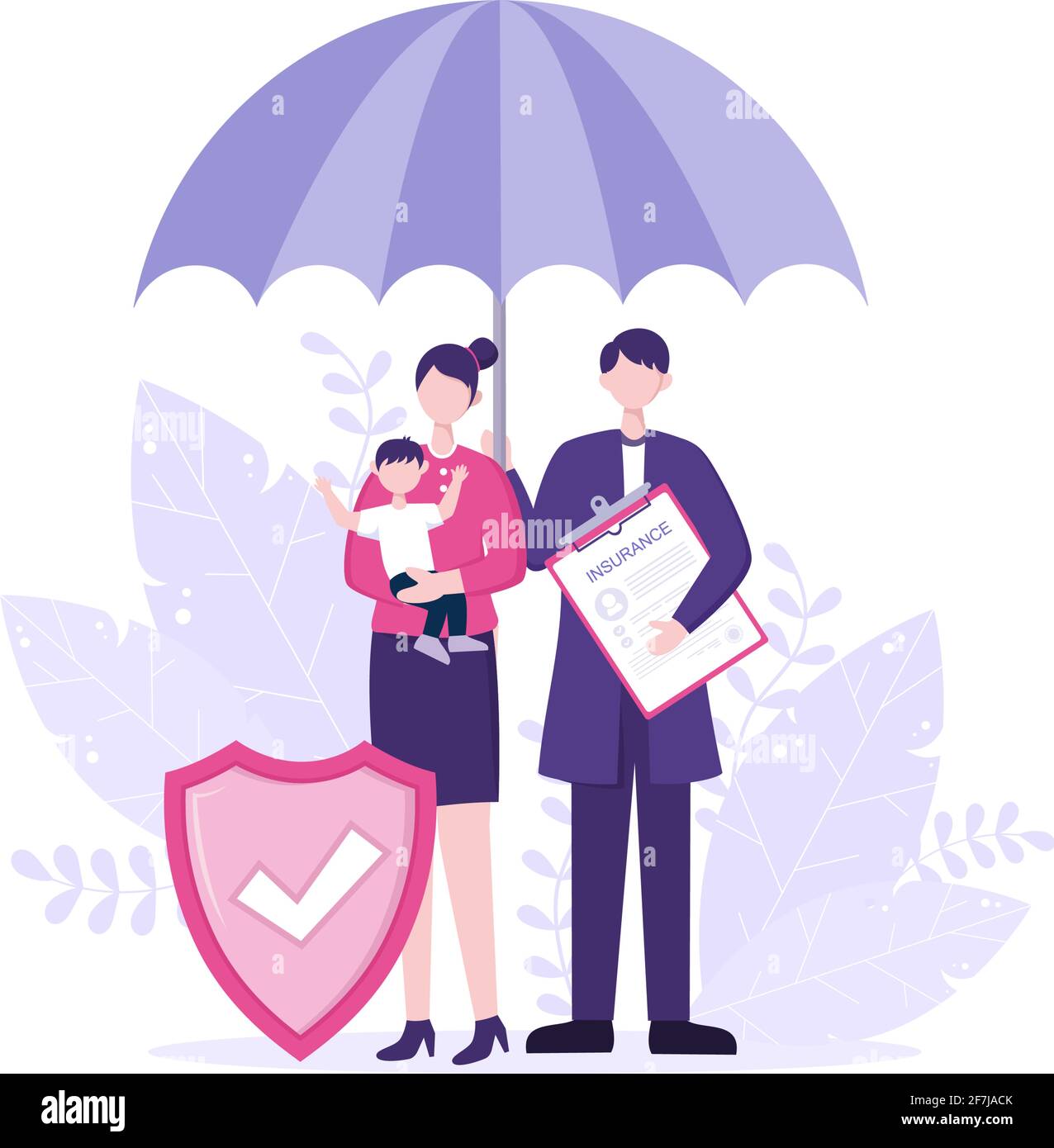 El concepto Escudo paraguas del seguro familiar sobre el cuidado, la seguridad la protección. Ilustración diseño plano vectorial Imagen Vector de - Alamy