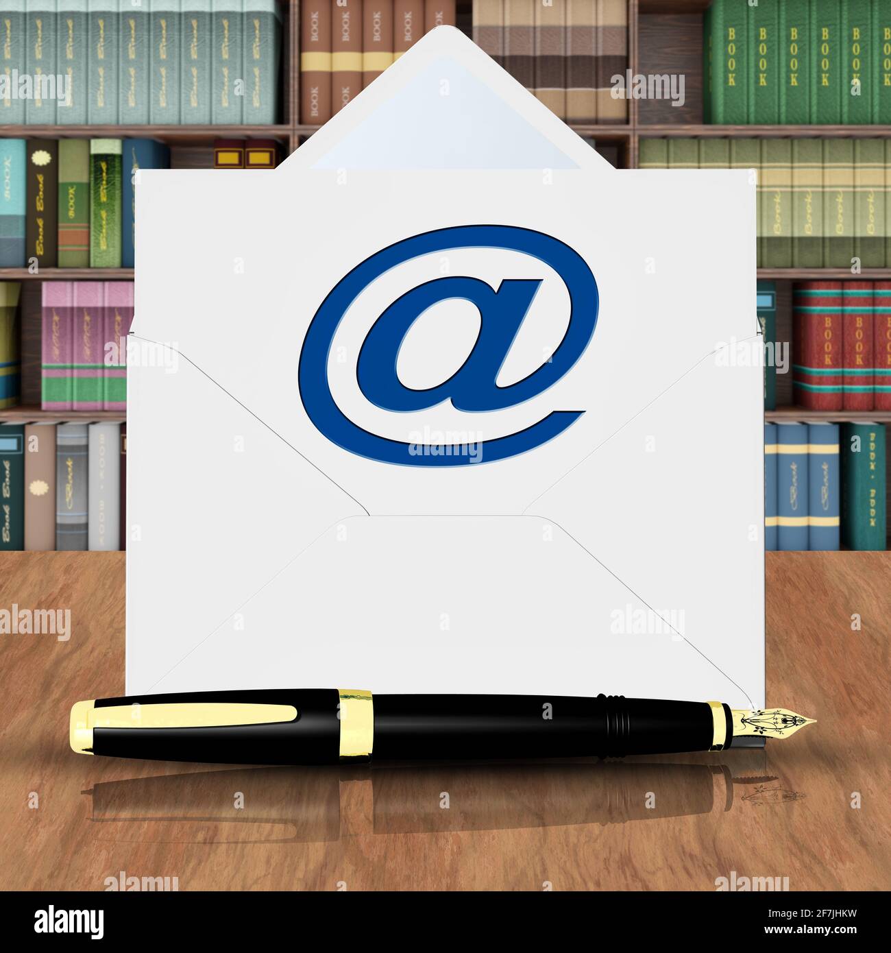 Ilustración 3D. Sobres con letra que simboliza el e-mail con una fuente en el primer plano. Foto de stock
