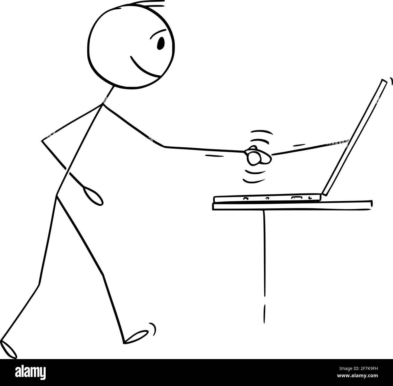 Hombre o hombre de negocios que sacude la mano en línea, Acuerdo de negocios firmado en Internet, Vector Cartoon Stick Ilustración de la figura Ilustración del Vector