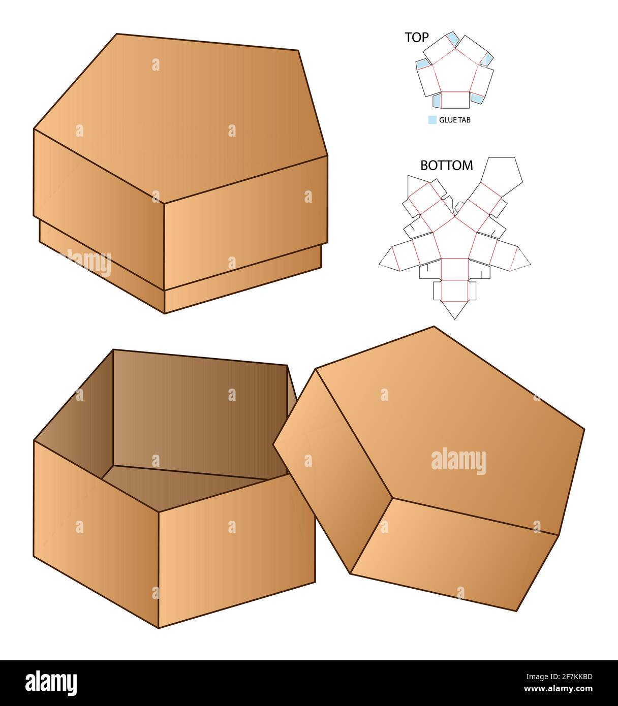 Diseño de plantilla de troquelado de caja rectangular de embalaje