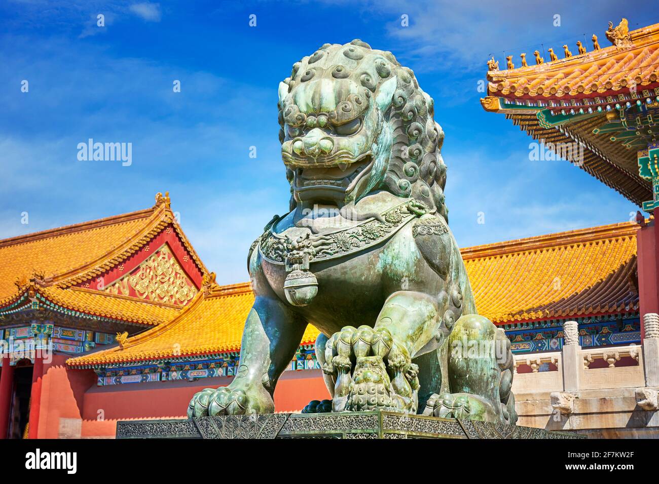 León de Bronce del tutor, la Ciudad Prohibida, Beijing, China Foto de stock