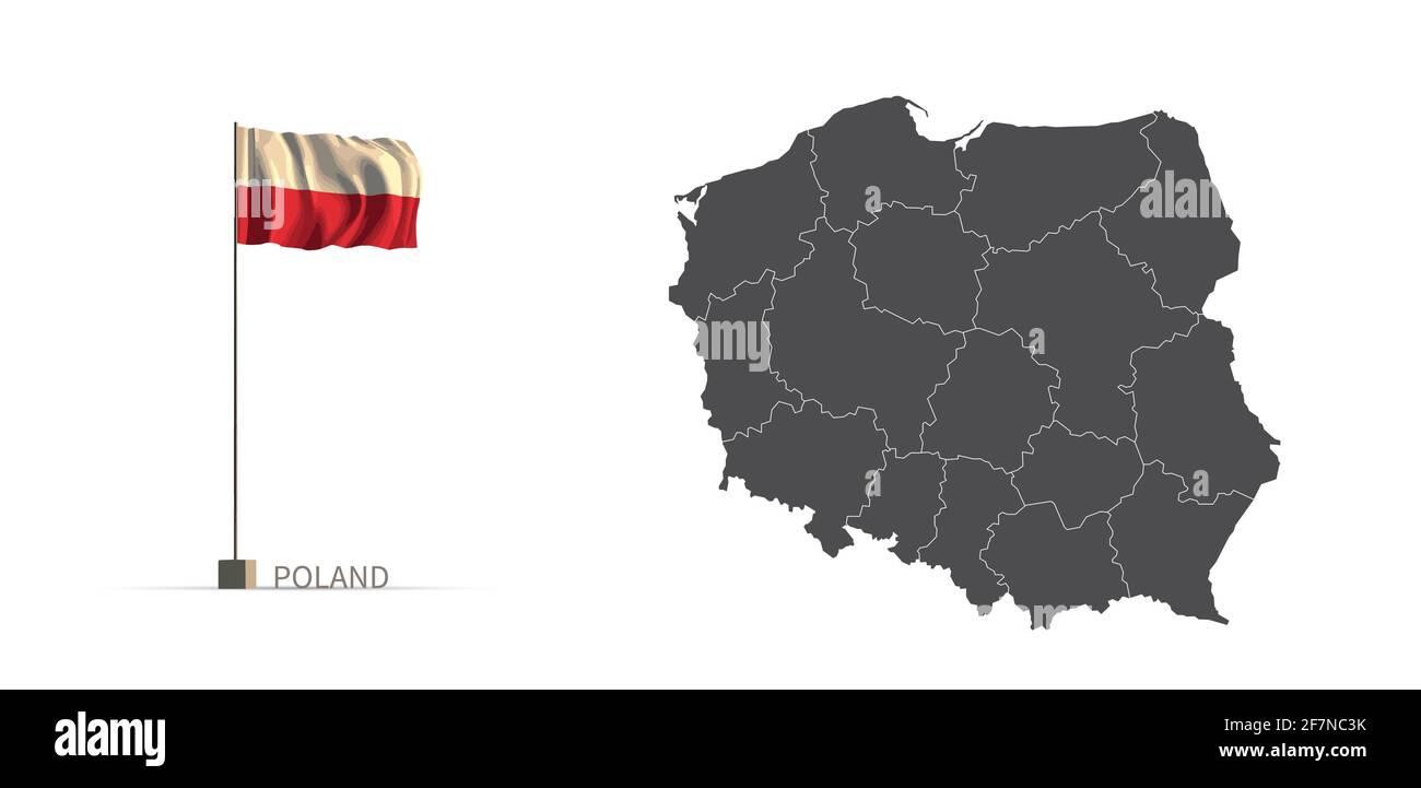 Mapa de Polonia. Mapa gris del país y vector de la ilustración de la bandera 3D. Ilustración del Vector
