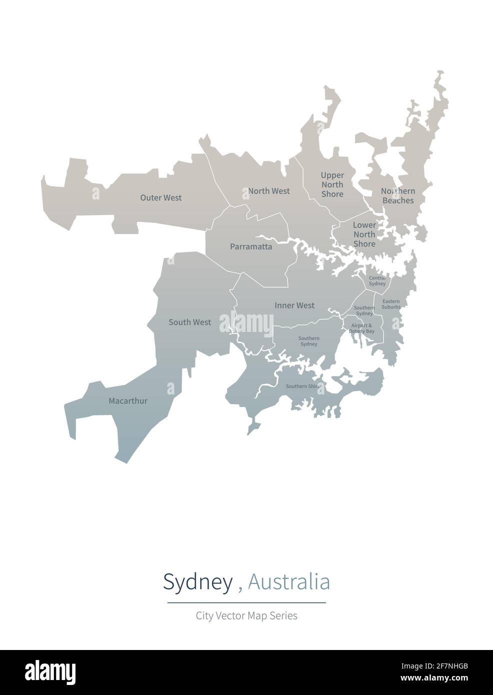 Mapa de Sydney: Mapa vectorial de la ciudad más importante de australia. Ilustración del Vector