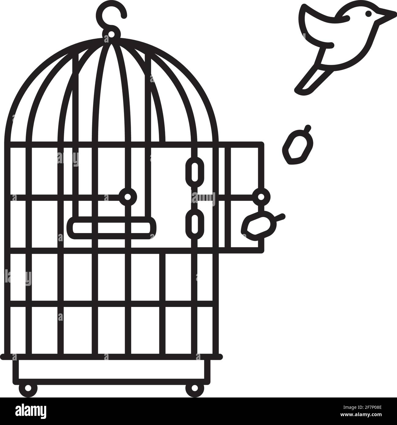 Pájaro canario escapando de la línea vectorial de la jaula de aves icono  para la libertad Día 9 de noviembre Imagen Vector de stock - Alamy