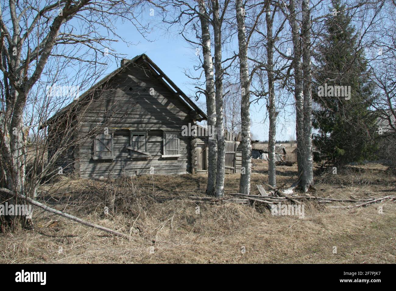 Casas de madera centenarias en rincones abandonados de Rusia. Tradiciones de la construcción de madera en Rusia. Foto de stock