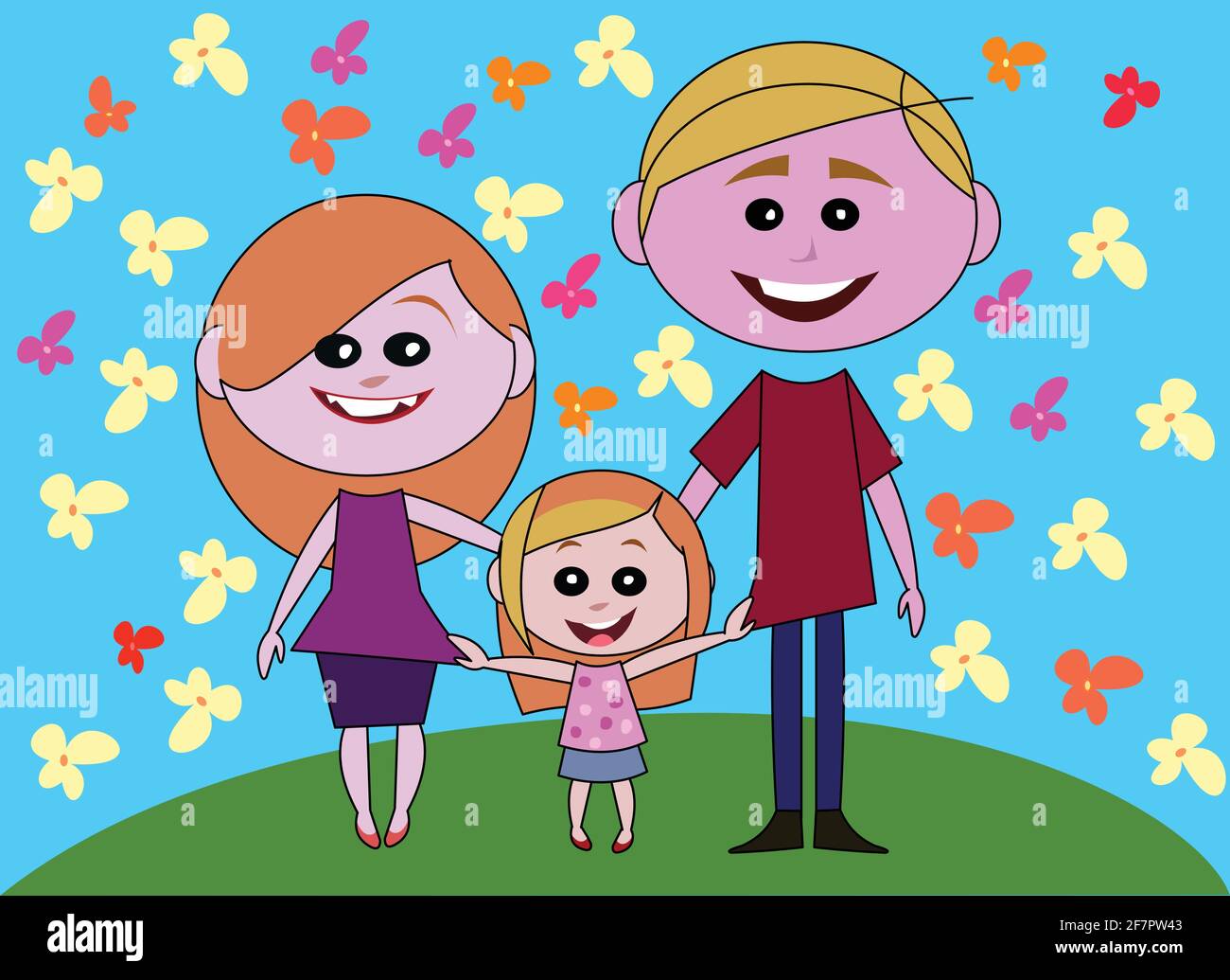 Feliz familia ilustración de dibujos animados, madre, padre e hija Imagen  Vector de stock - Alamy