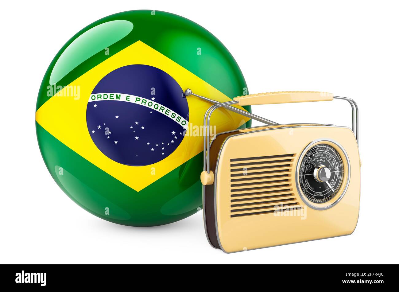 Concepto de radiodifusión en Brasil. Receptor de radio con bandera brasileña.  3D Representación aislada sobre fondo blanco Fotografía de stock - Alamy
