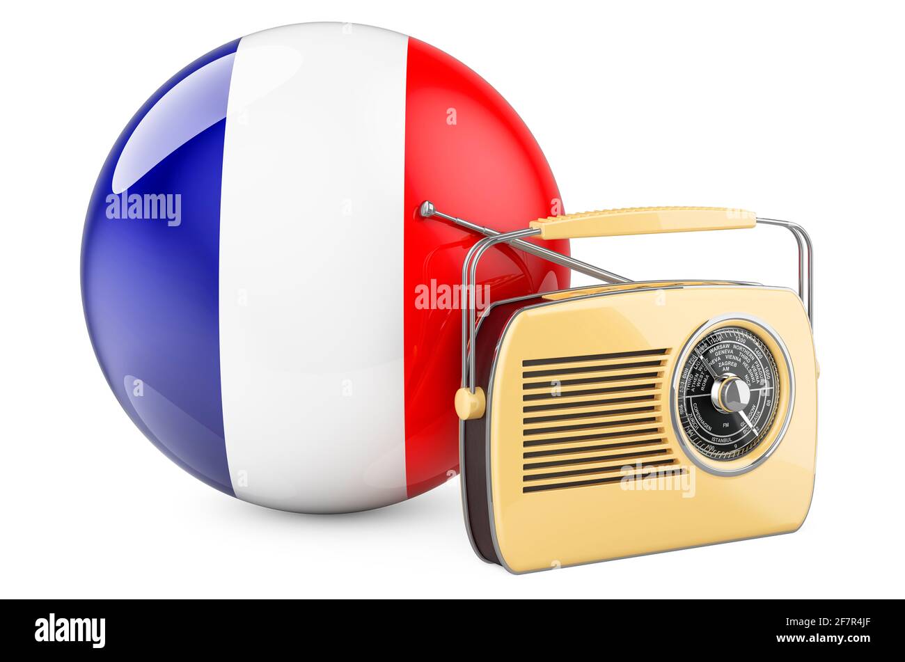 Concepto de radiodifusión en Francia. Receptor de radio con bandera francesa.  3D Representación aislada sobre fondo blanco Fotografía de stock - Alamy
