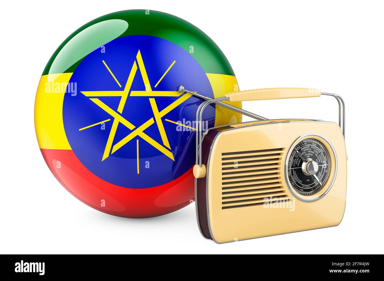 Concepto de radiodifusión en Etiopía. Receptor de radio con bandera etíope.  3D Representación aislada sobre fondo blanco Fotografía de stock - Alamy