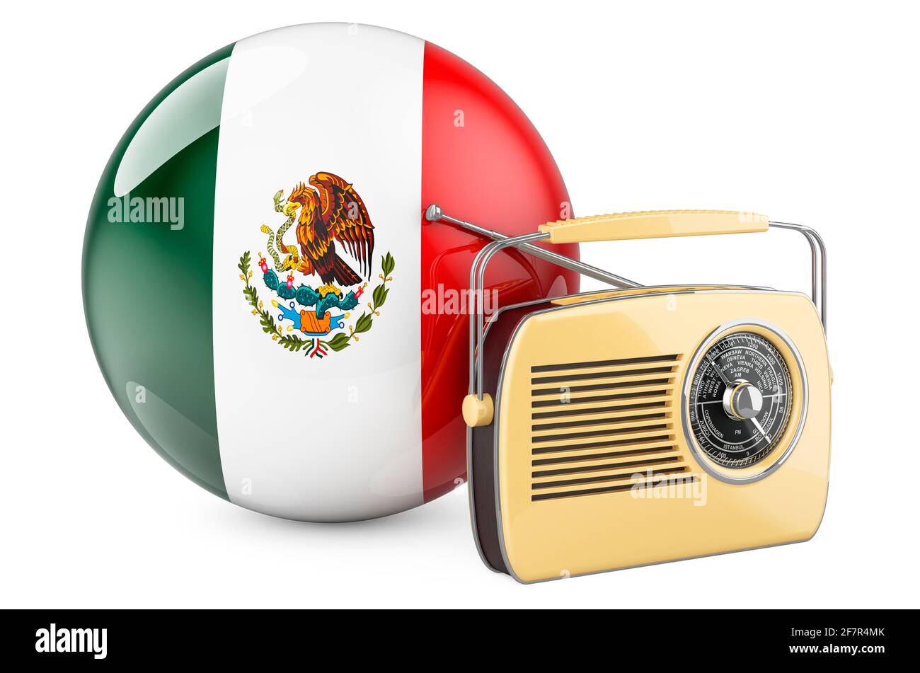 Concepto de radiodifusión en México. Receptor de radio con bandera  mexicana. 3D Representación aislada sobre fondo blanco Fotografía de stock  - Alamy