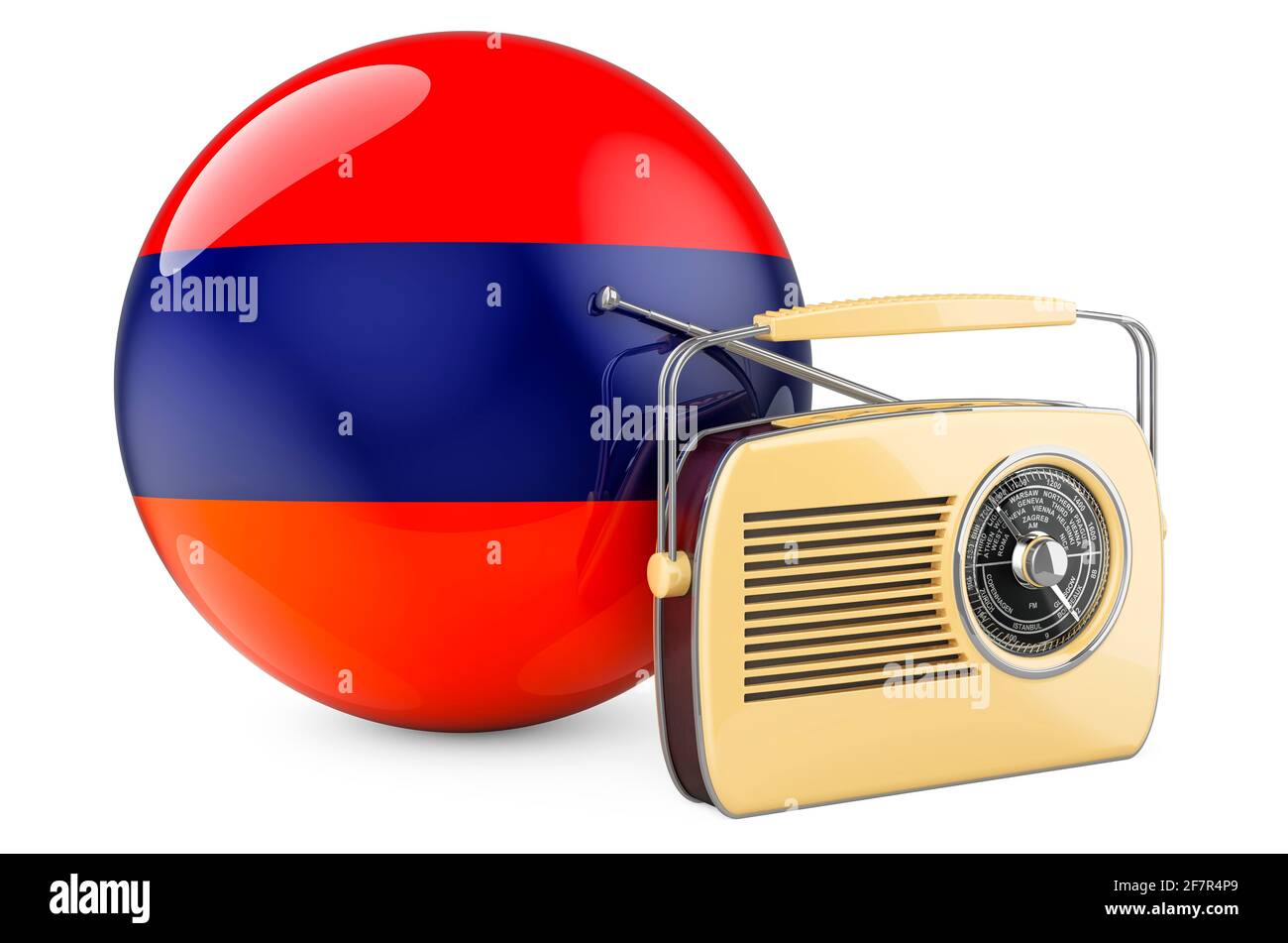 Concepto de radiodifusión en Armenia. Receptor de radio con bandera armenia.  3D Representación aislada sobre fondo blanco Fotografía de stock - Alamy