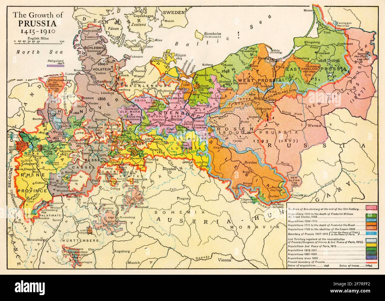Crecimiento de Prusia, 1415-1910. Semitonos de color Foto de stock