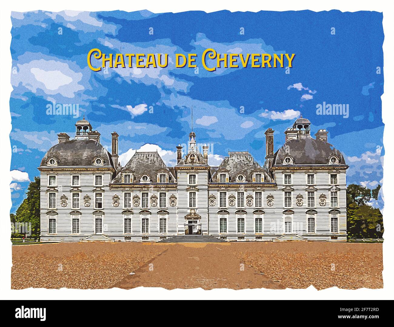 Famoso castillo del valle del Loira Chateau de Cheverny. Cheverny, Loir y Cher, Francia. Ilustración de estilo fotográfico antiguo. Foto de stock