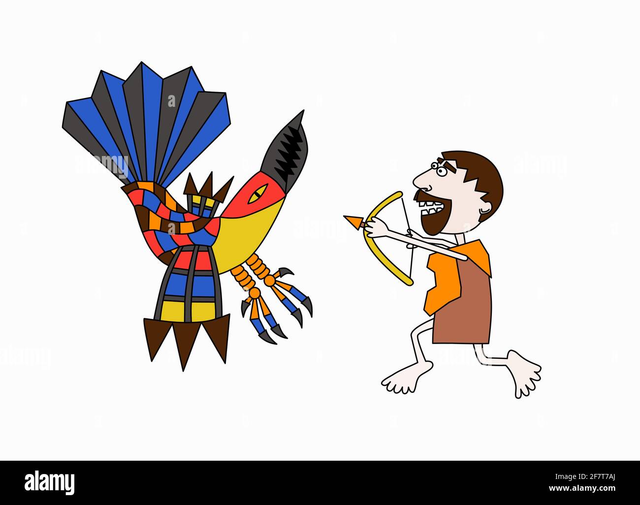 Tercer trabajo de Hércules, lucha con los pájaros de Stomphalian dibujados a mano estilo, el macho dispara un arco en una monstruosa ilustración de vector de aves Ilustración del Vector