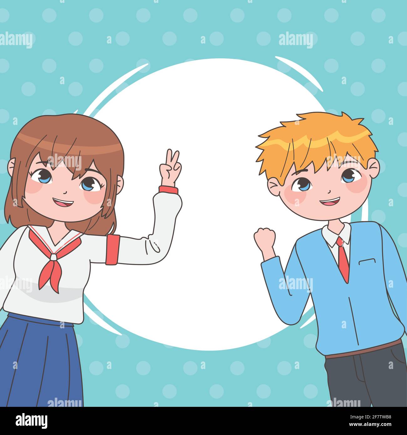 niño niña manga estudiantes dibujos animados Imagen Vector de stock - Alamy