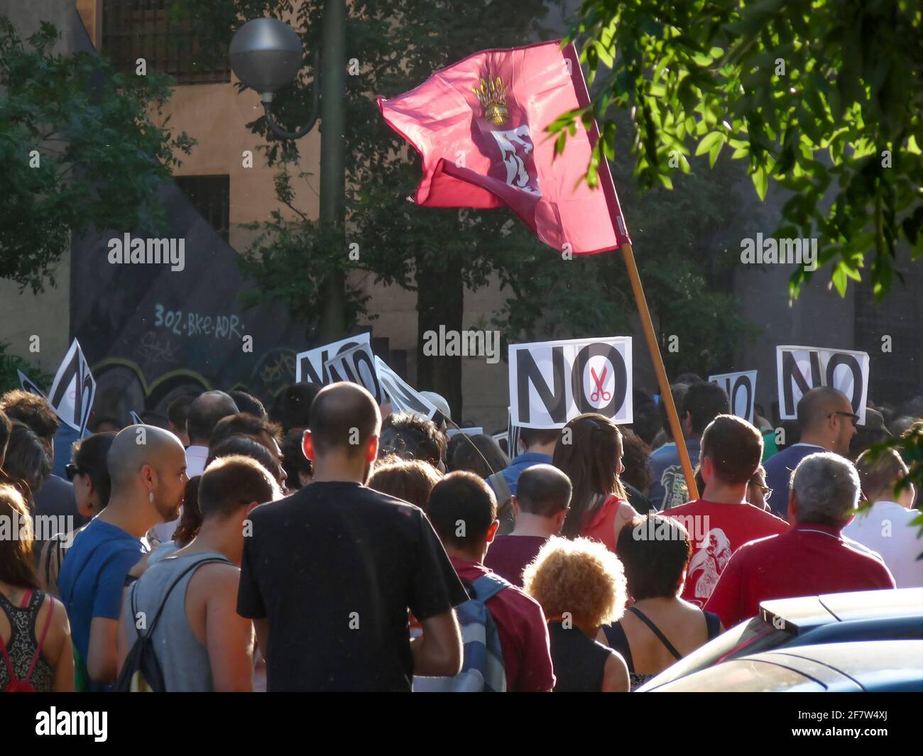 Madrid, España; julio de 11 2012. Mineros asturianos en huelga recibidos en Madrid con una manifestación masiva de apoyo. 15-M Movimiento. Fotografía tomada Foto de stock