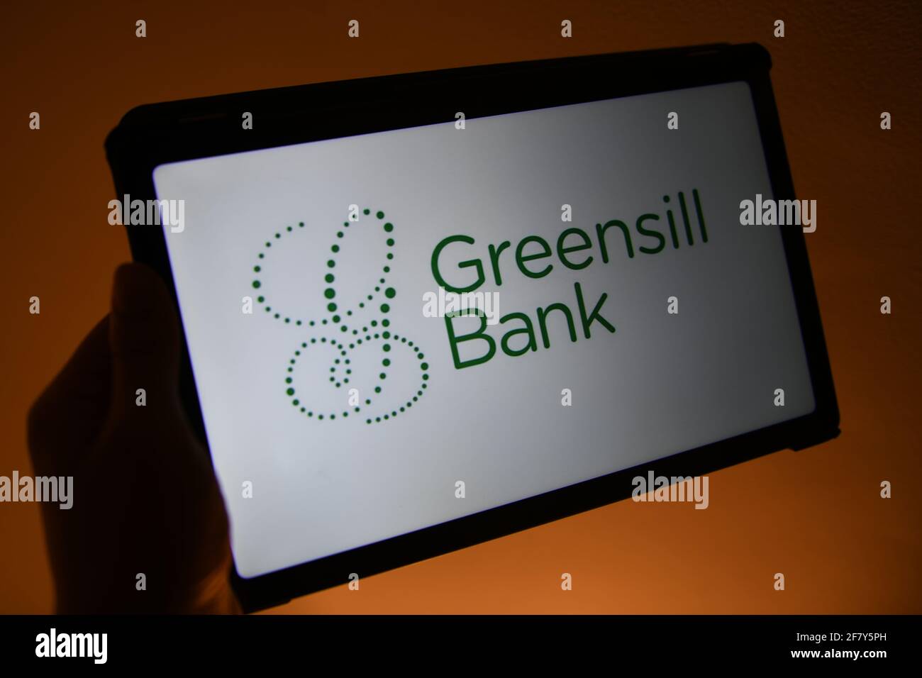 Logotipo de Greensill Bank visto en una tableta Samsung Foto de stock