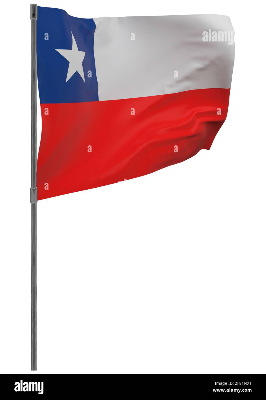 Chile bandera en poste. Bandera ondeada aislada. Bandera nacional de