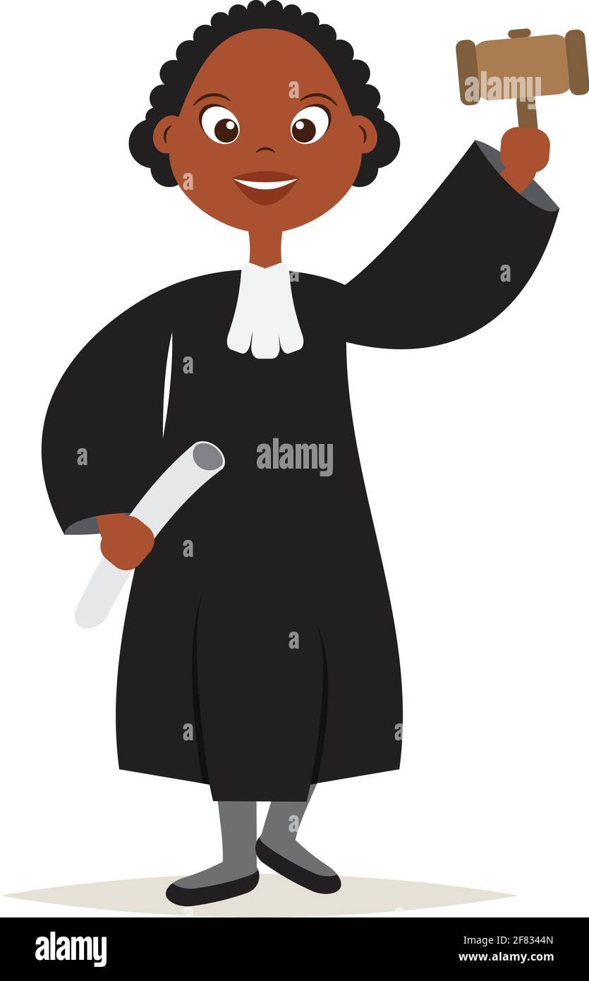 Cute African American El personaje de la jueza Cartoon Women con el martillo para el juez y la justicia, vector, ilustración Imagen Vector de stock - Alamy Cute African American El personaje de la jueza Cartoon Women con el martillo para el juez y la justicia, vector, ilustración Imagen Vector de stock - Alamy