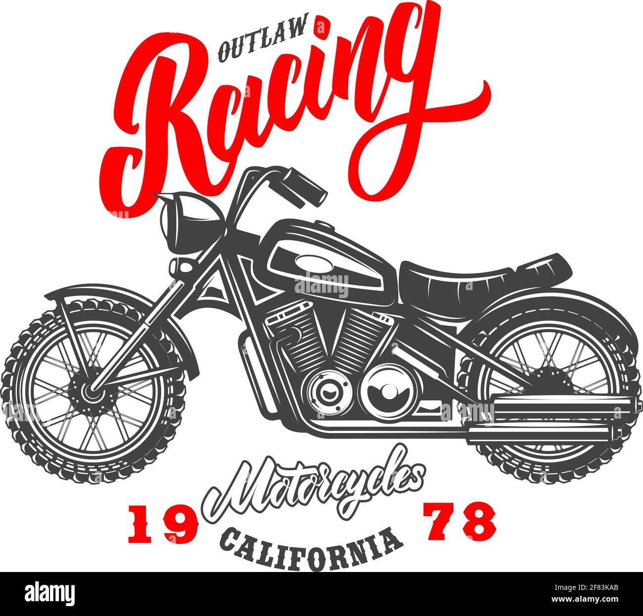 Carreras fuera de la ley. Emblema de plantilla con motocicleta de estilo antiguo. Elemento de diseño para logotipo, etiqueta, signo, emblema, póster. Ilustración vectorial Ilustración del Vector