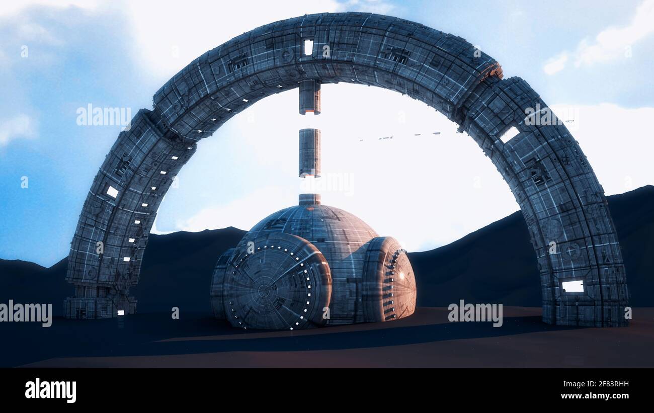 renderizar en 3d. Diseño de concepto de nave espacial Foto de stock