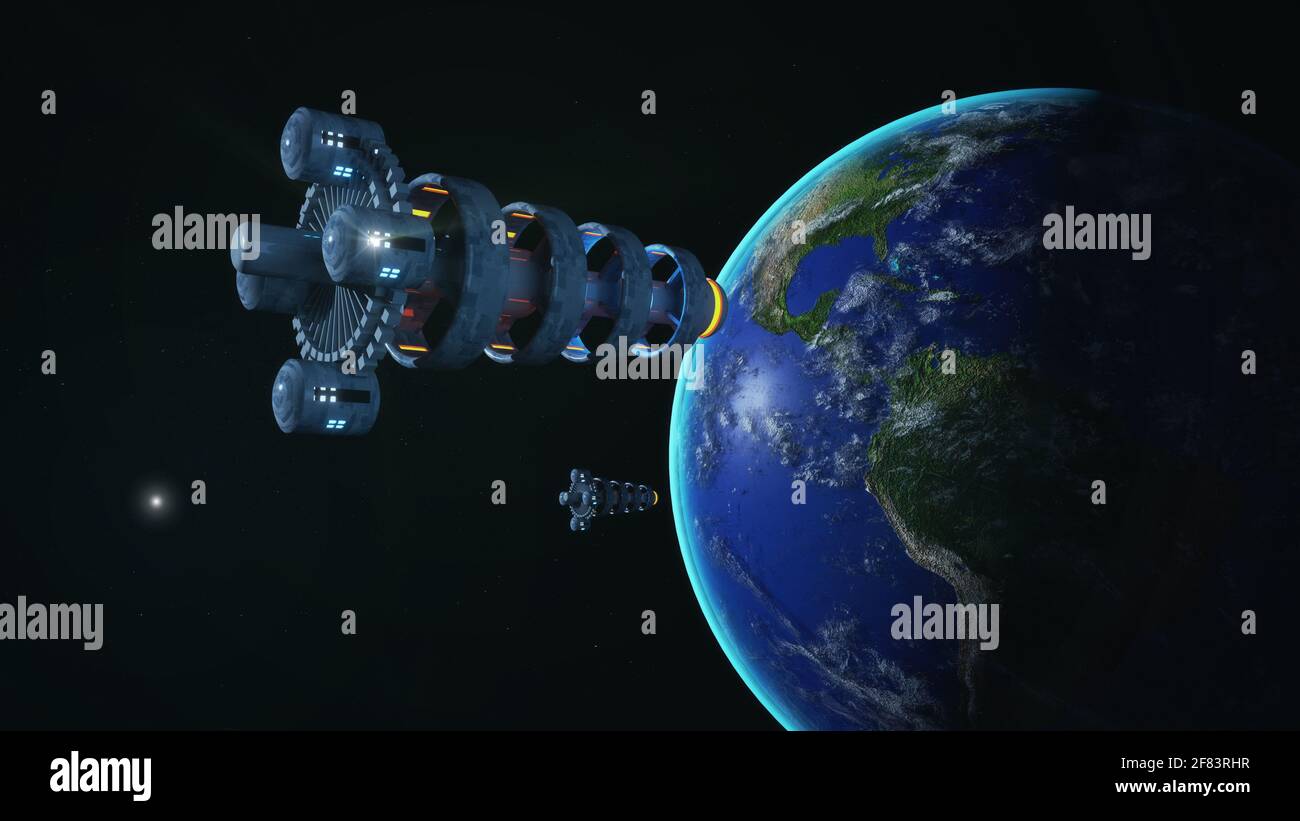 renderizar en 3d. Diseño de concepto de nave espacial Foto de stock