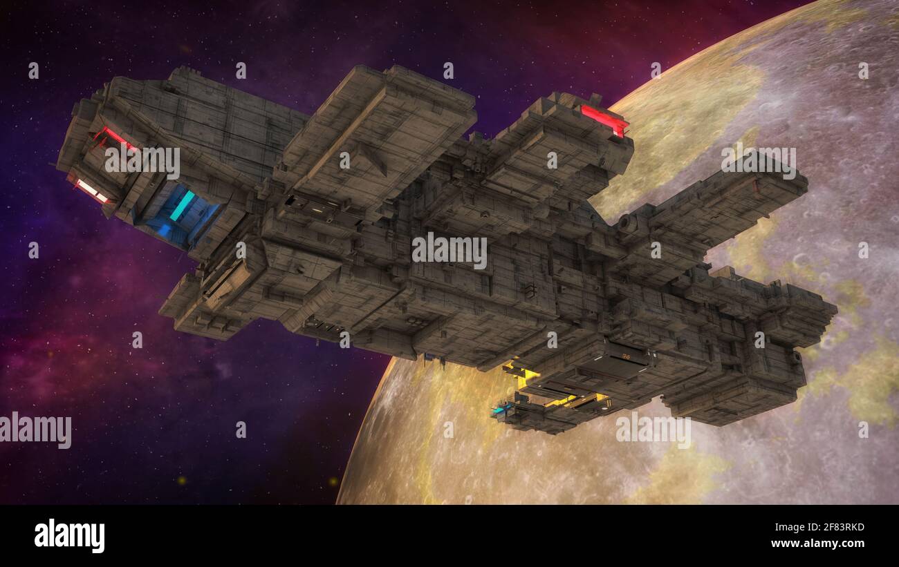 renderizar en 3d. Diseño de concepto de nave espacial Foto de stock
