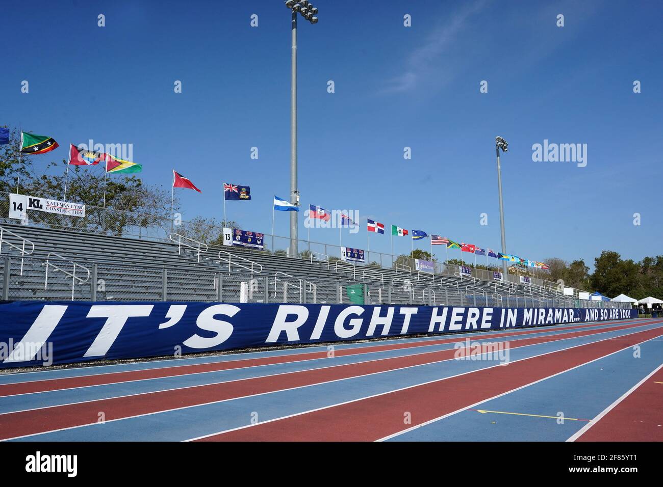Vista general del estadio de atletismo del complejo deportivo Ansin, sábado 10 de abril de 2021, en Miramar, Florida Foto de stock