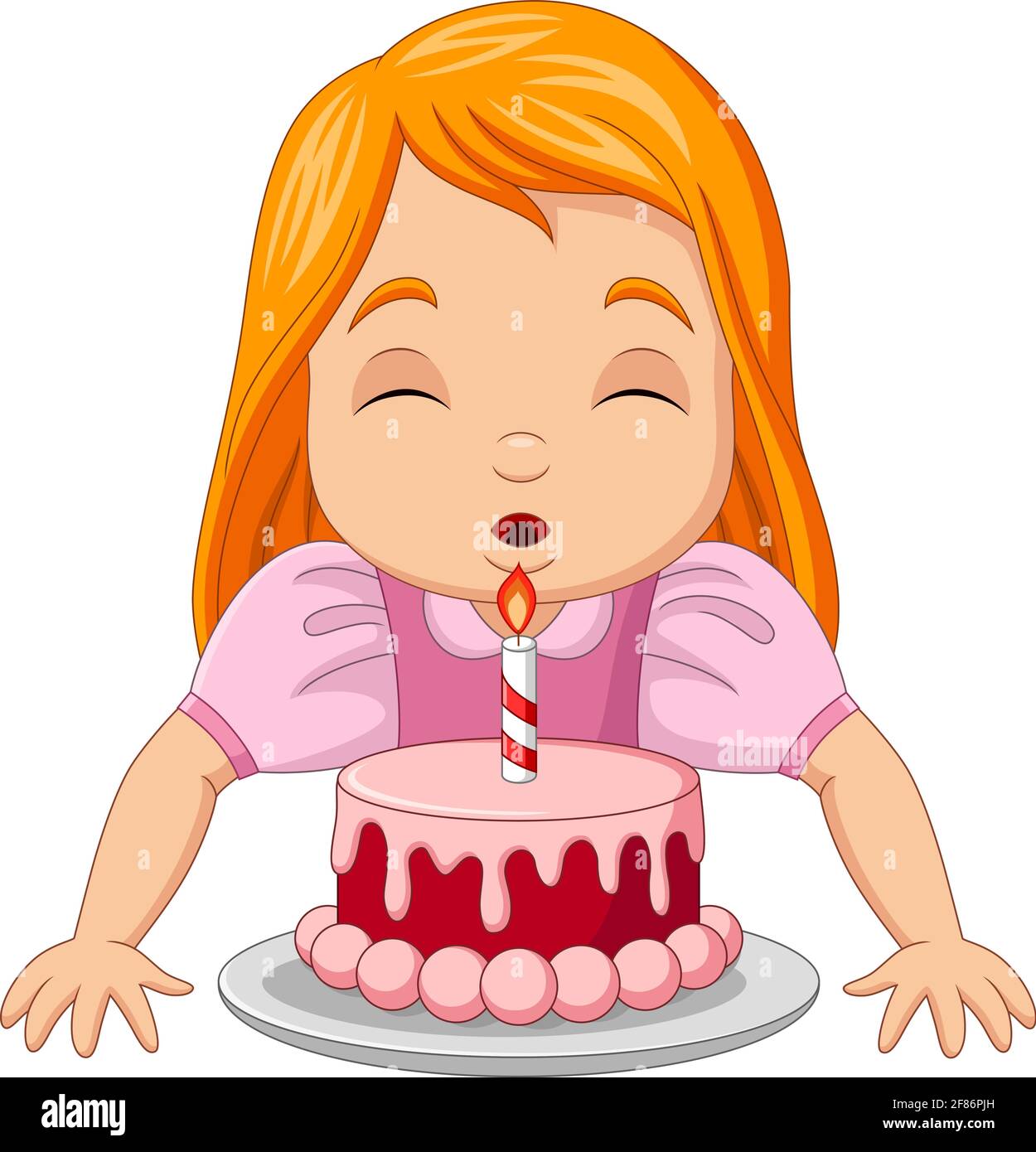 Feliz niña soplando velas de pastel de cumpleaños Imagen Vector de