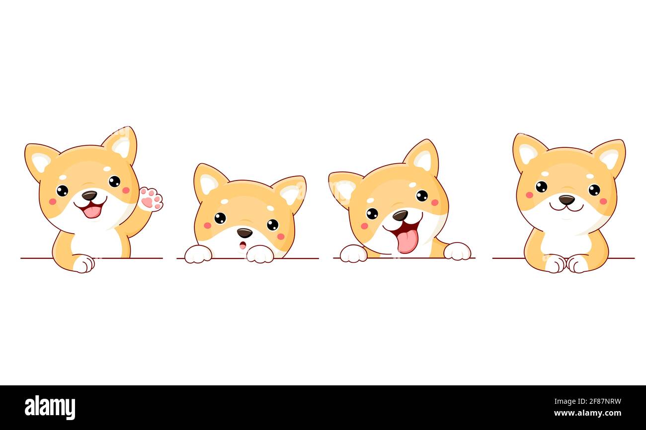 Juego de lindo perro japonés shiba inu. Conjunto de fronteras con el  cachorro kawaii shiba inu. Colección de perros con diferentes emociones -  divertido, feliz, sorprendido, s Imagen Vector de stock - Alamy