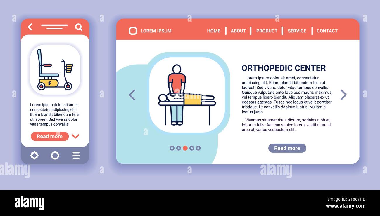 Banner web del centro ortopédico y kit de aplicaciones móviles. Atención de la salud. Ilustración de contorno vectorial. Ilustración del Vector