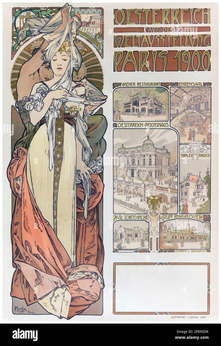 CARTEL – Plakat Mucha Osterreich Paris 1900 – Art Nouveau de Alphonse Mucha. Cartel de la Feria Mundial. Foto de stock