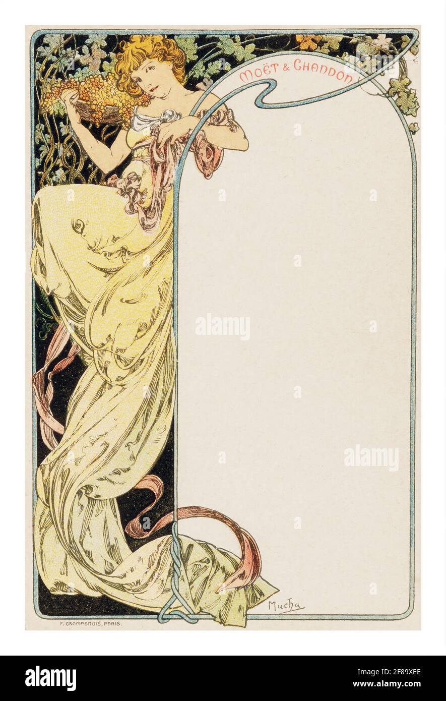 MENÚ MOET & CHANDON – Art Nouveau de Alphonse Mucha 1899. Utilícelo como su propio menú personal para su próxima cena. Foto de stock