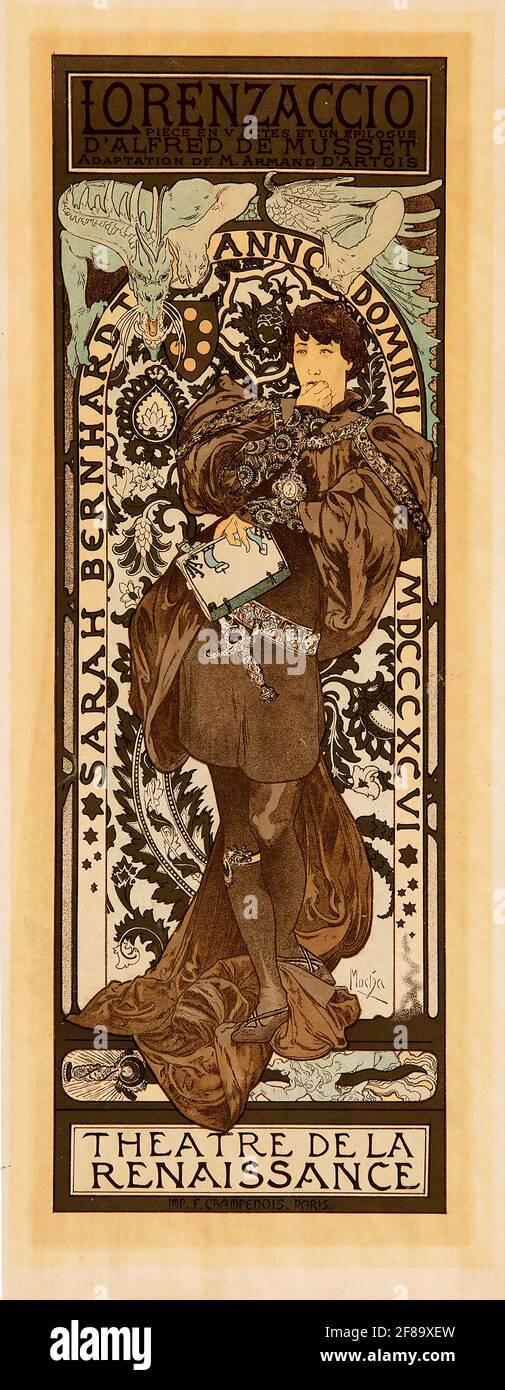 Lorenzaccio (de Les Maitres de l'Affiche) – Art Nouveau de Alphonse Mucha. 1897. Foto de stock