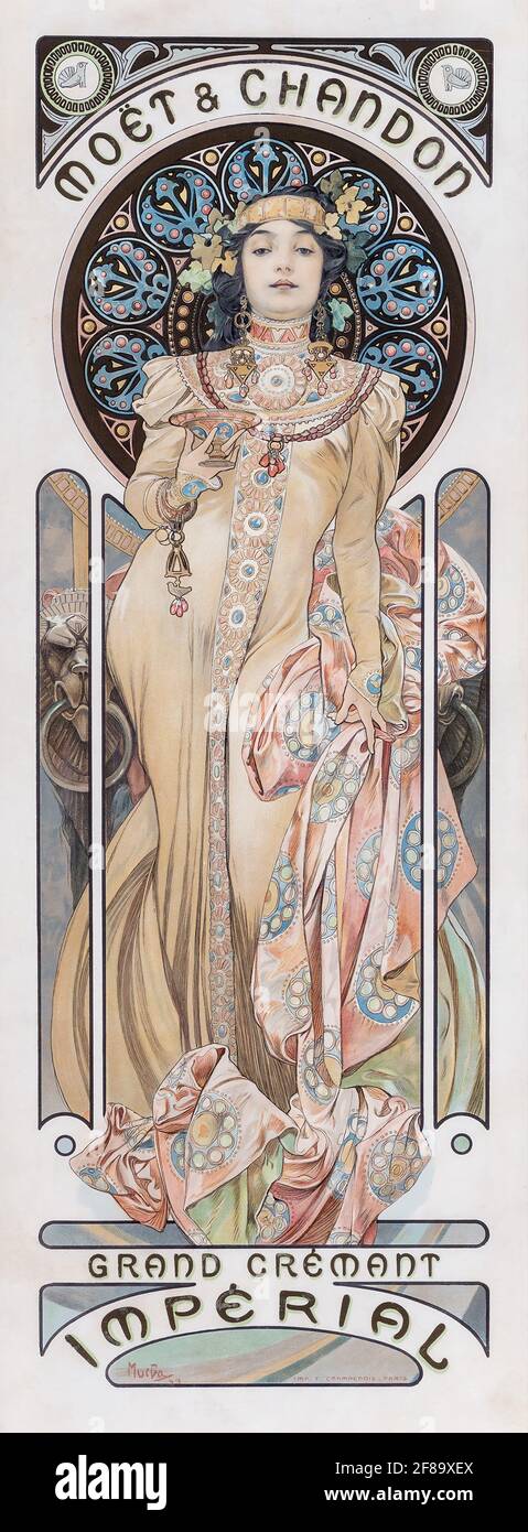 Moet y Chandon Gran Cremant Imperial 1899. Anuncio / anuncio. Art Nouveau de Alphonse Mucha Foto de stock