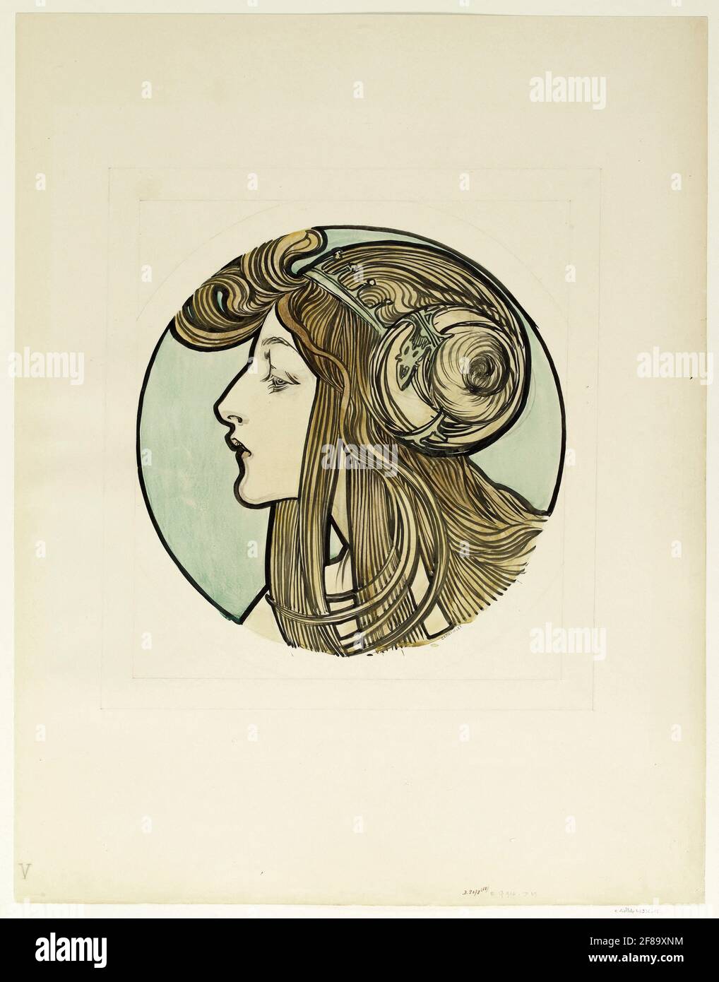 Alphonse Mucha (1860–1939). 'Vitrail pour la façade de la boutique Fouquet'. Crayón, pinceau, lavis, aquarelle. Art Nouveau. Foto de stock